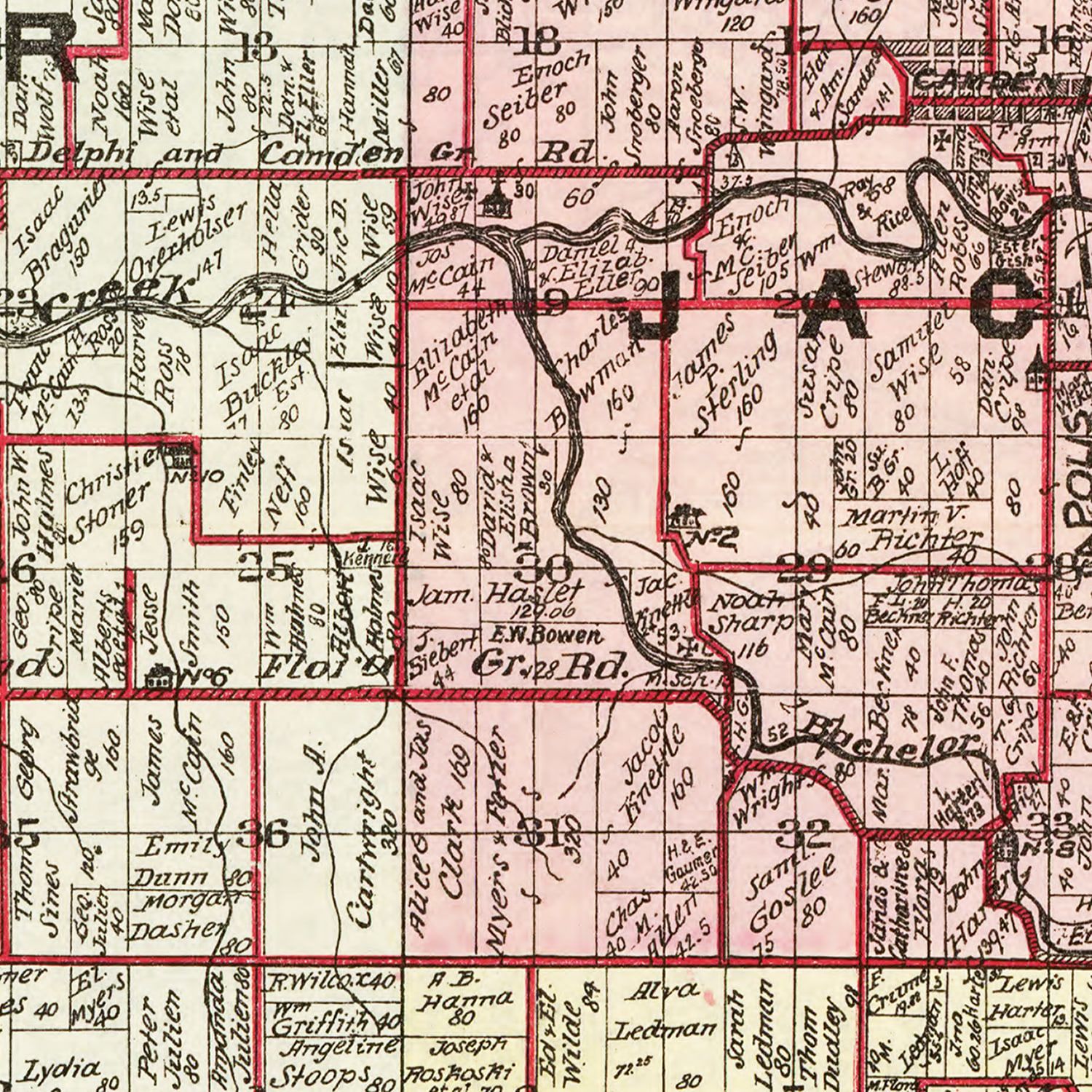 Vintage Map of Carroll County, Indiana 1898
