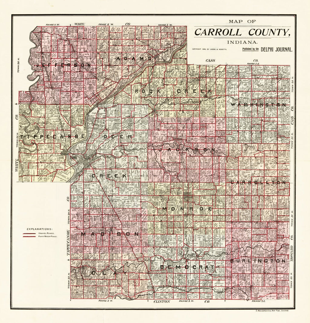 Vintage Map of Carroll County, Indiana 1898