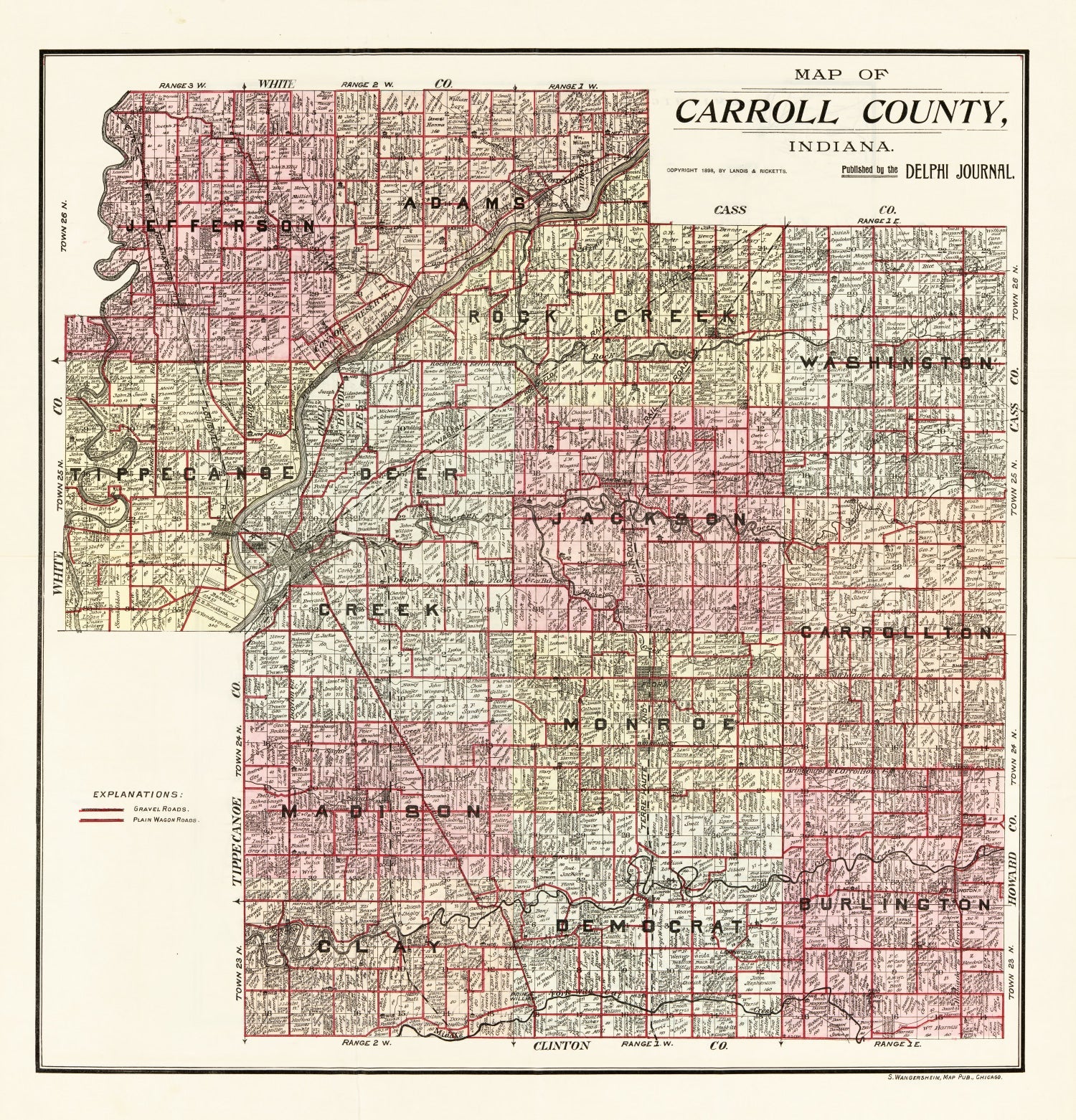 Vintage Map of Carroll County, Indiana 1898
