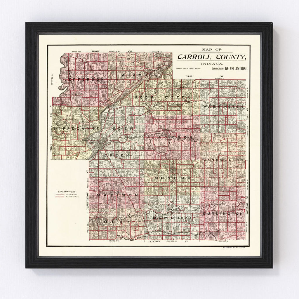 Vintage Map of Carroll County, Indiana 1898