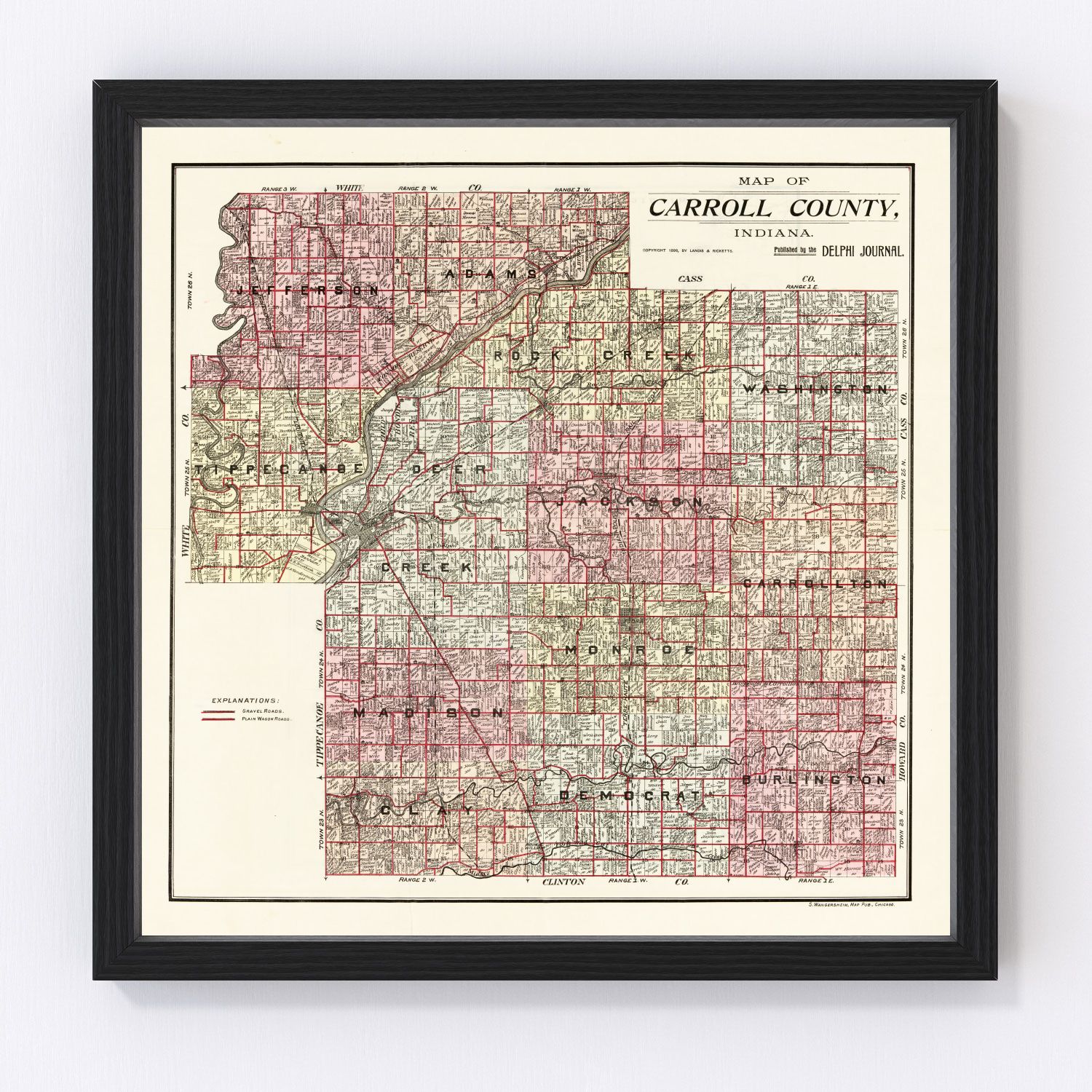 Vintage Map of Carroll County, Indiana 1898