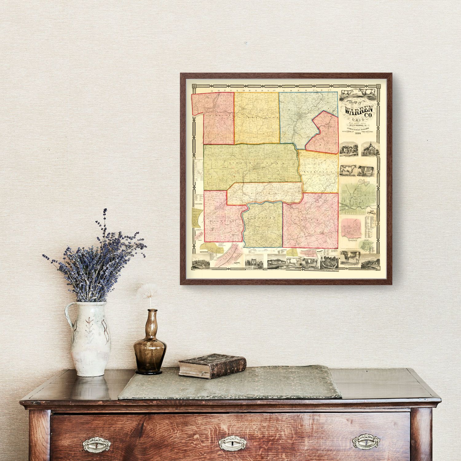 Vintage Map of Warren County, Ohio 1856