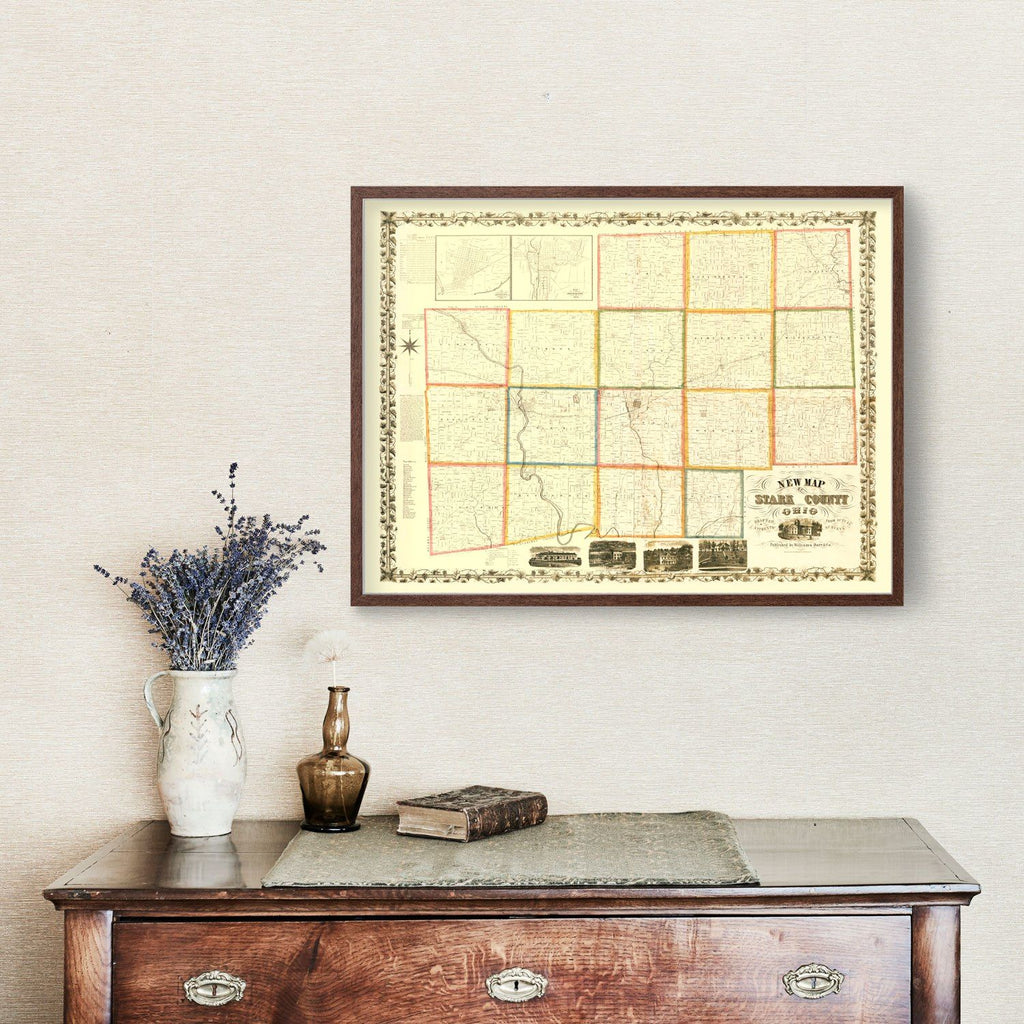 Vintage Map of Stark County, Ohio 1850