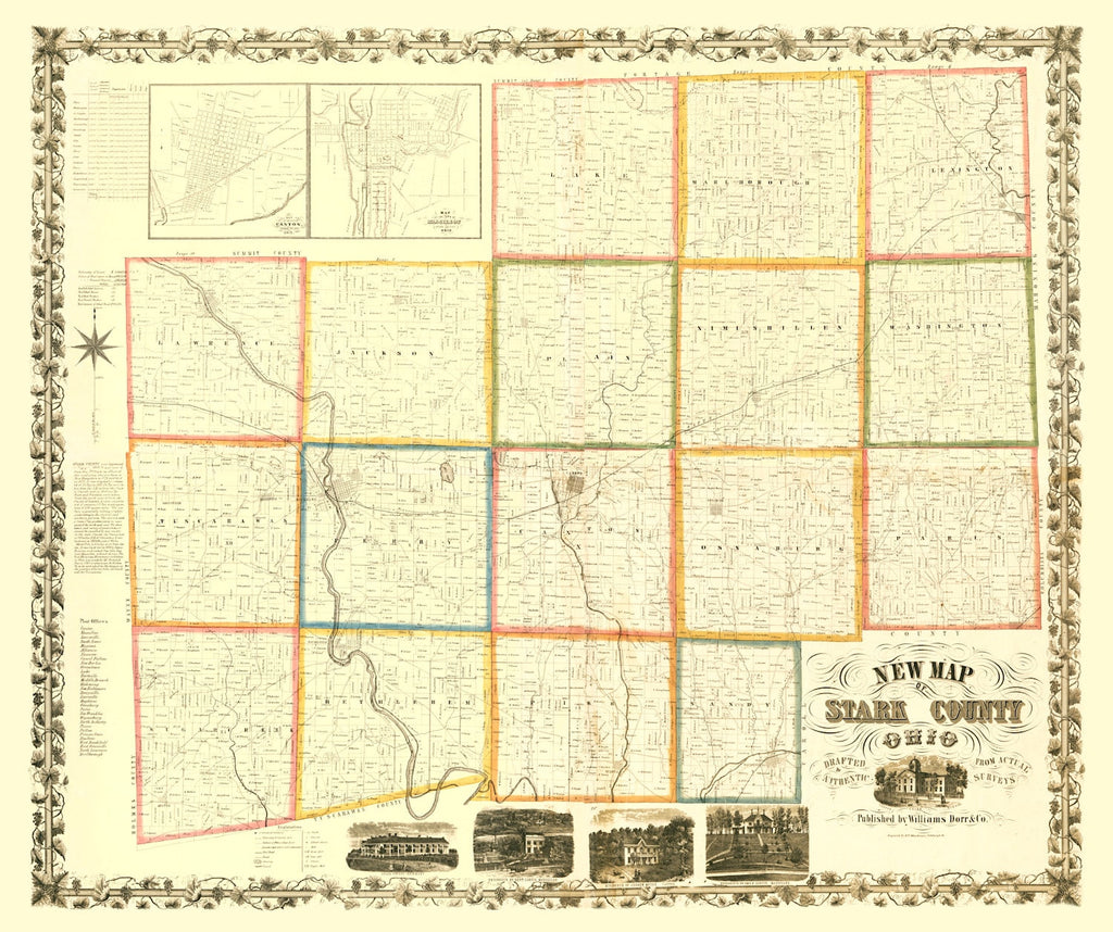 Vintage Map of Stark County, Ohio 1850