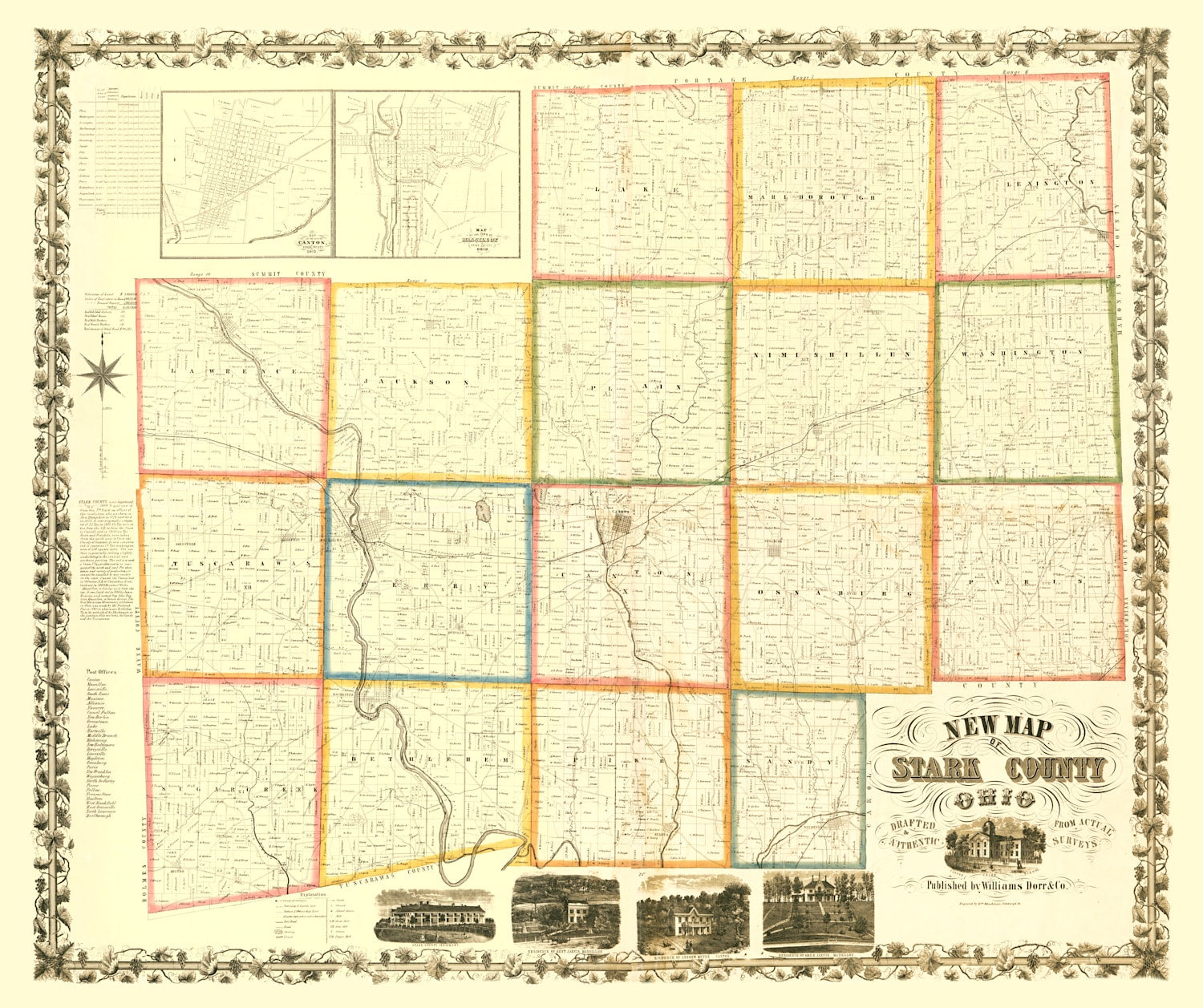 Vintage Map of Stark County, Ohio 1850