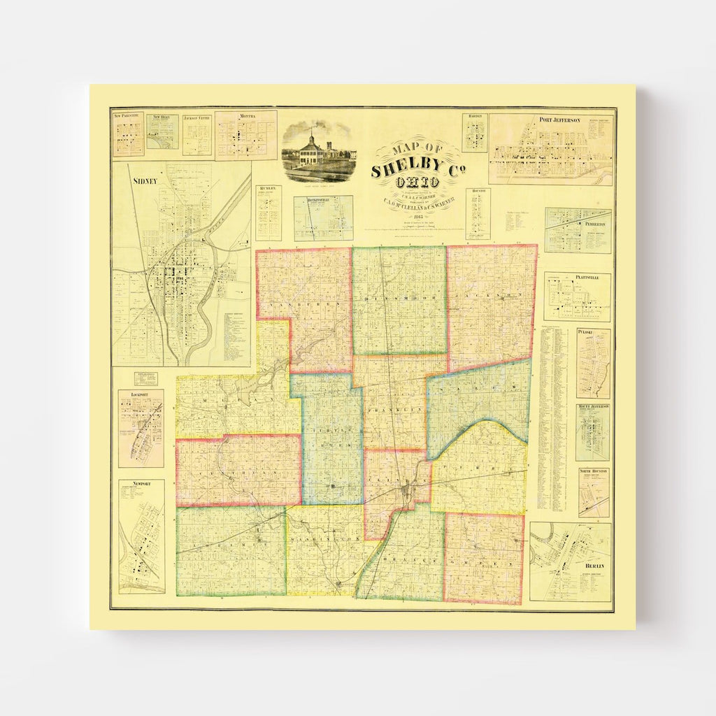 Vintage Map of Shelby County, Ohio 1865