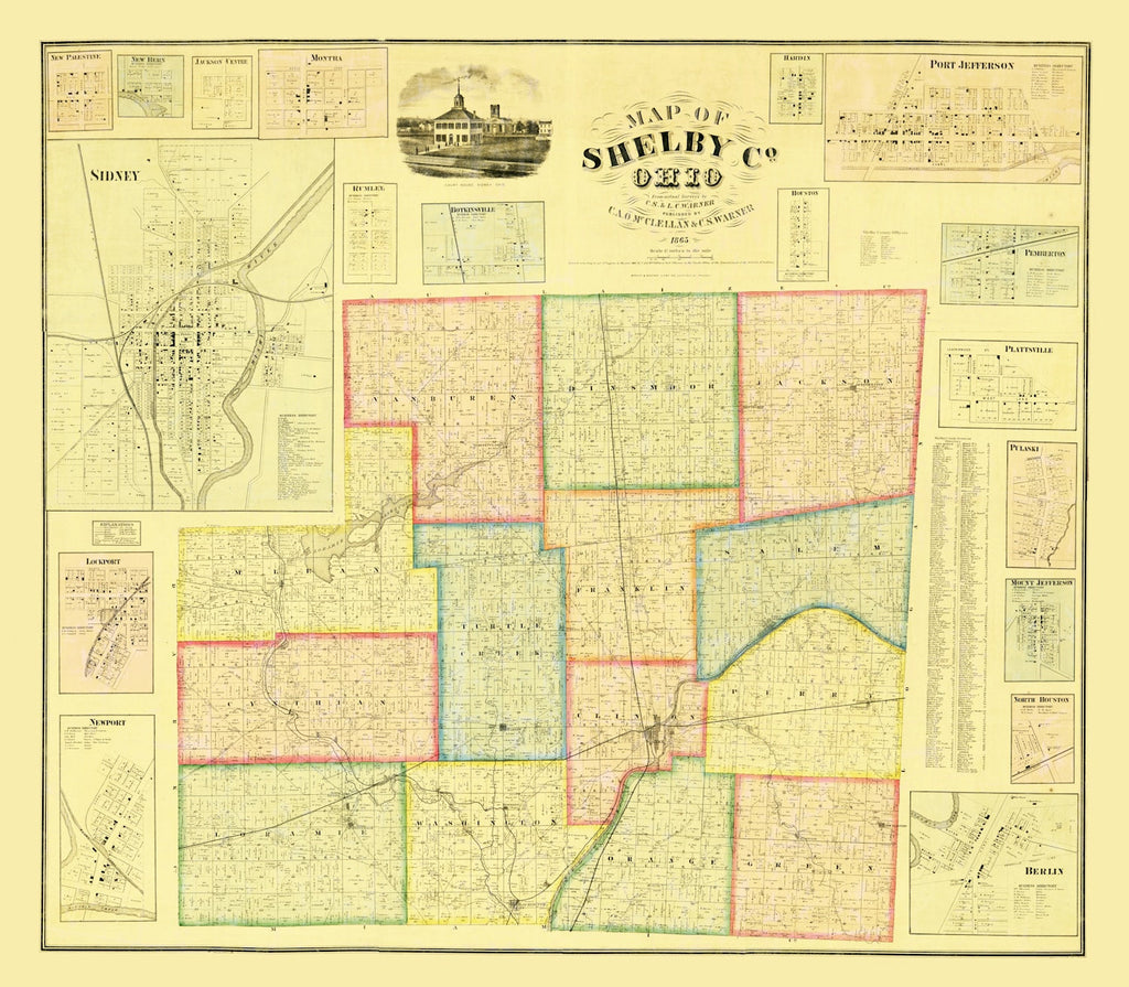 Vintage Map of Shelby County, Ohio 1865