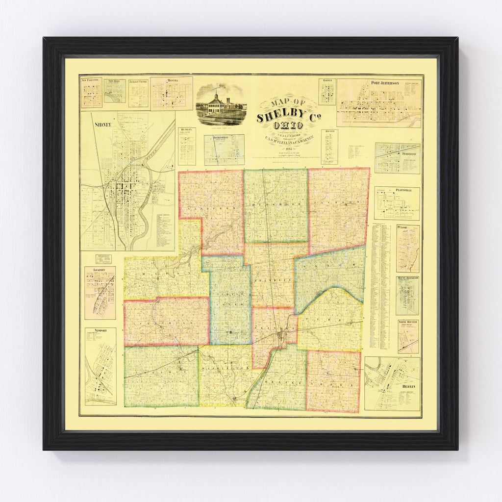 Vintage Map of Shelby County, Ohio 1865