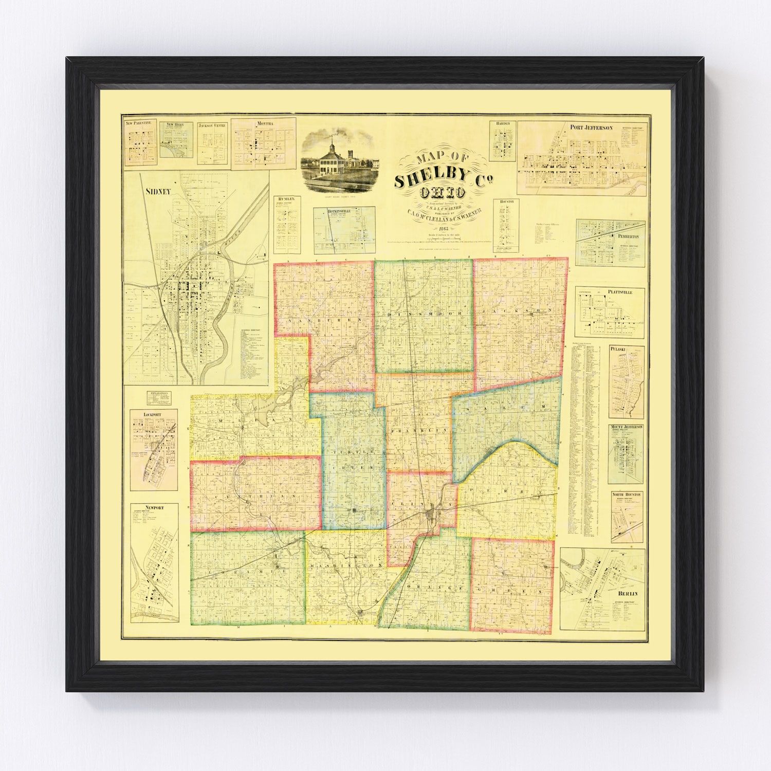 Vintage Map of Shelby County, Ohio 1865