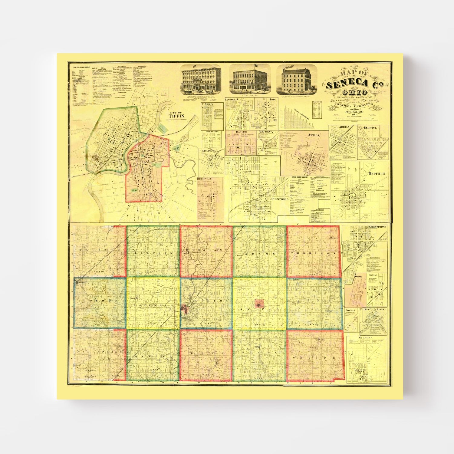 Vintage Map of Seneca County, Ohio 1864
