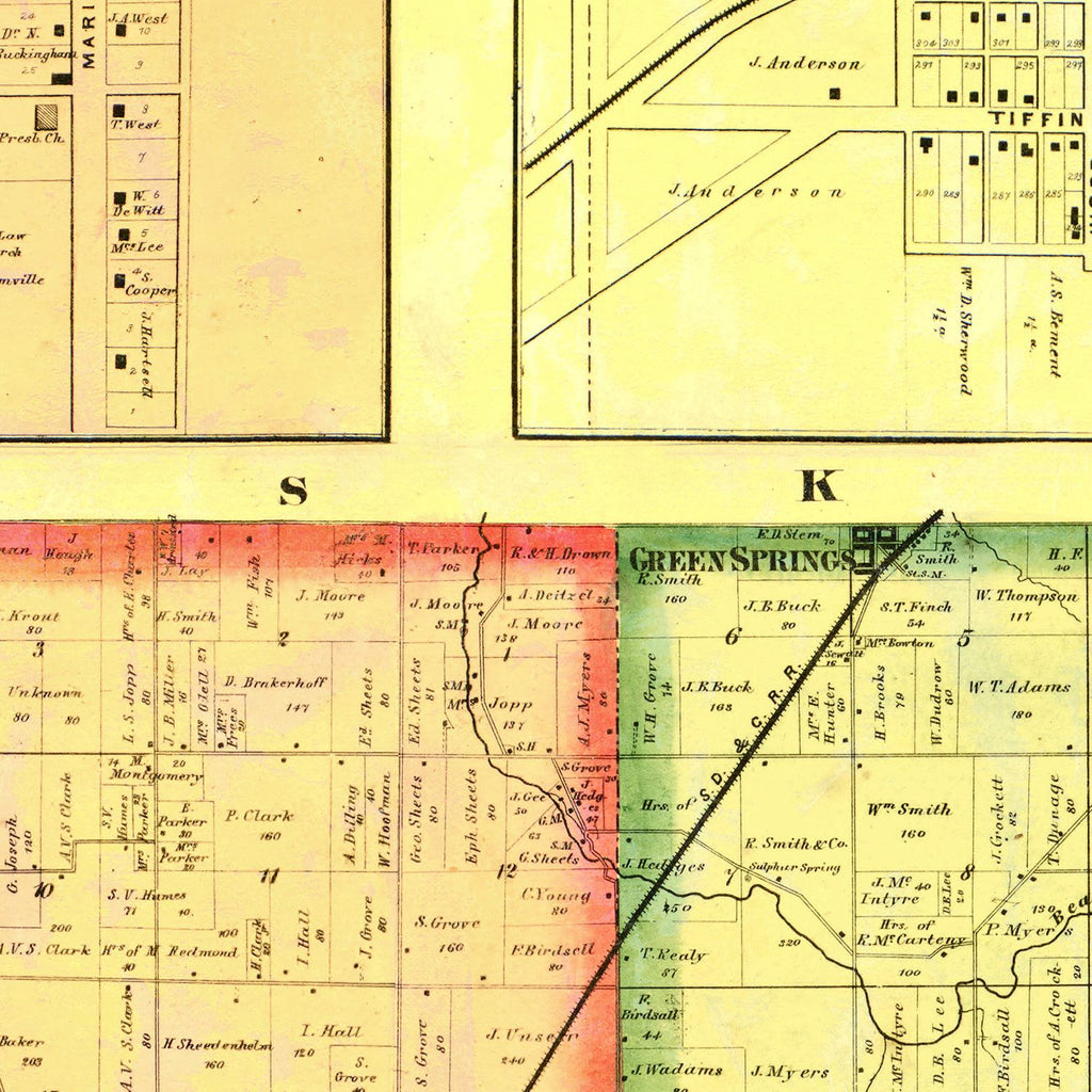 Vintage Map of Seneca County, Ohio 1864