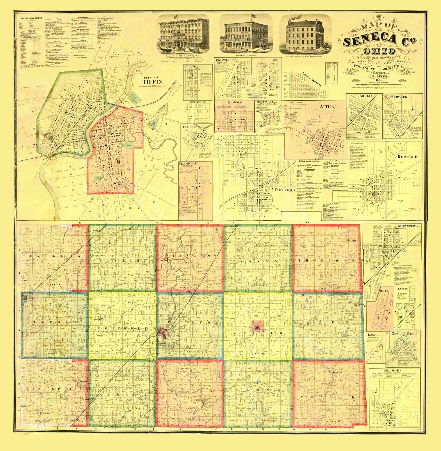 Vintage Map of Seneca County, Ohio 1864