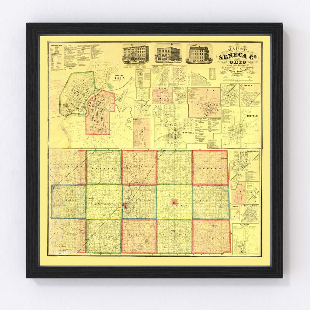 Vintage Map of Seneca County, Ohio 1864