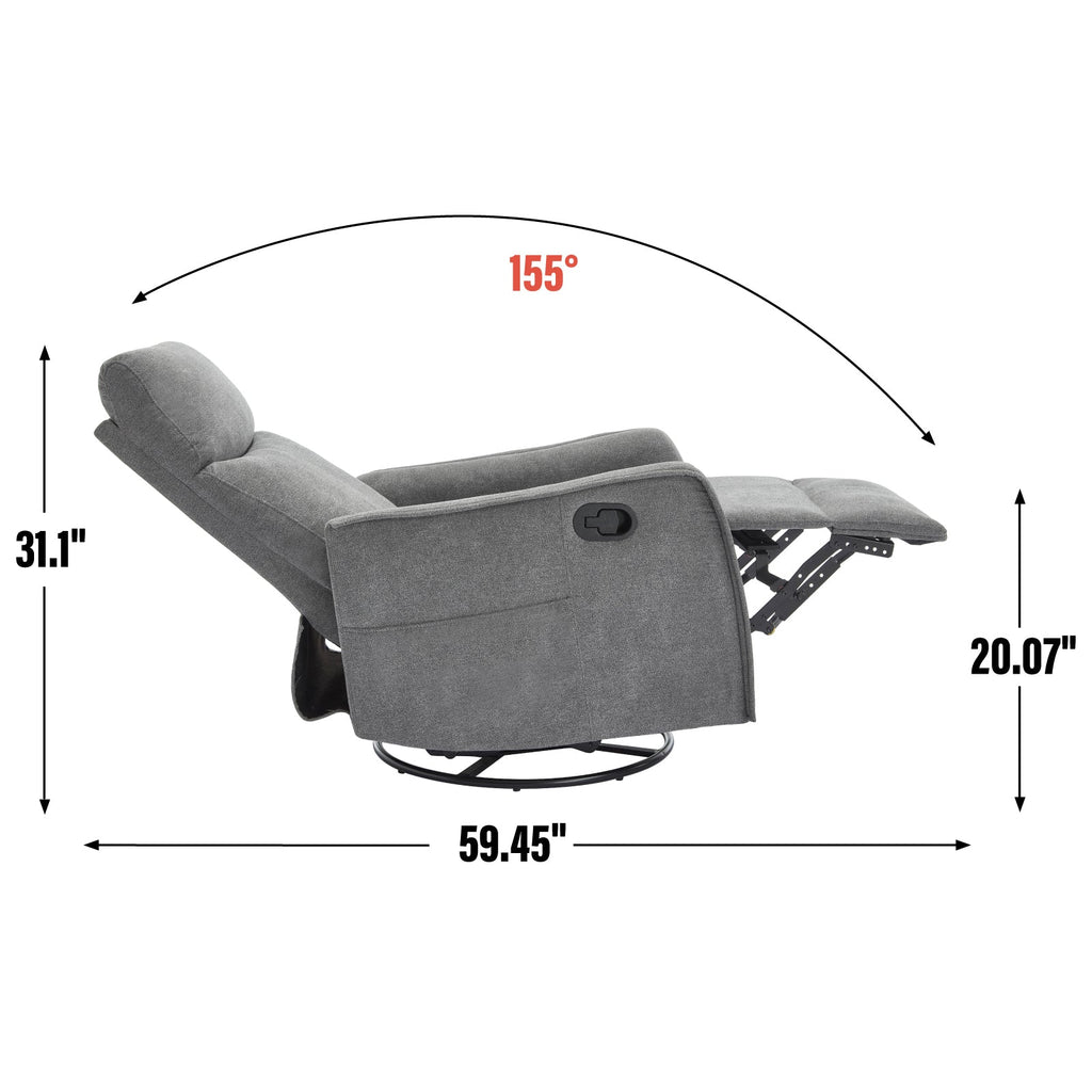 Heat Massage Manual Recliner Chair with Rocker and Swivel in Fabric for Living Room, Grey