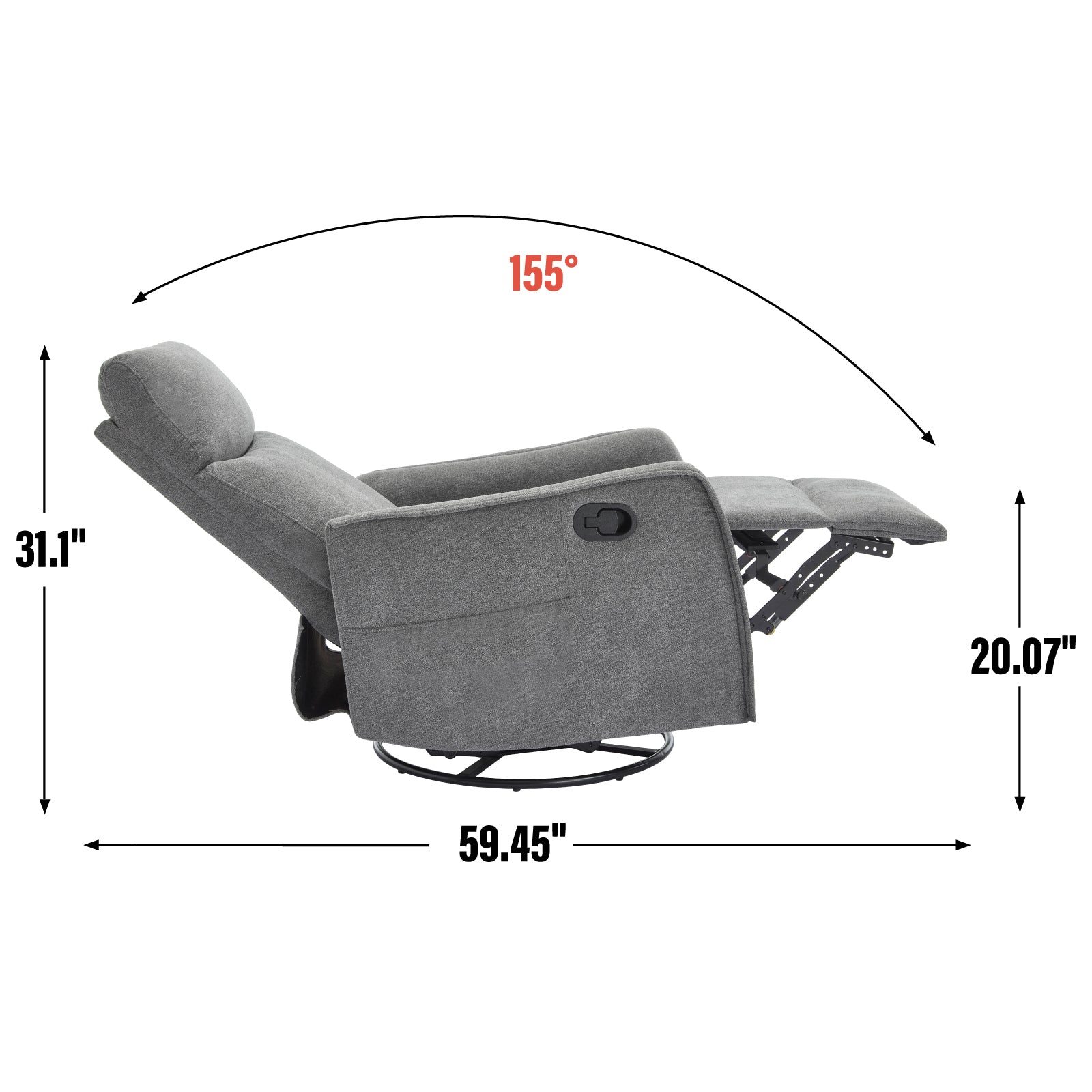 Heat Massage Manual Recliner Chair with Rocker and Swivel in Fabric for Living Room, Grey