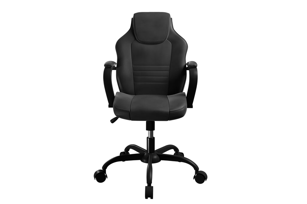 Gaming And Office Chair Black Faux Leather 1pc Chairs Casters Plush Padded Chair w Arms Comfortable Chair