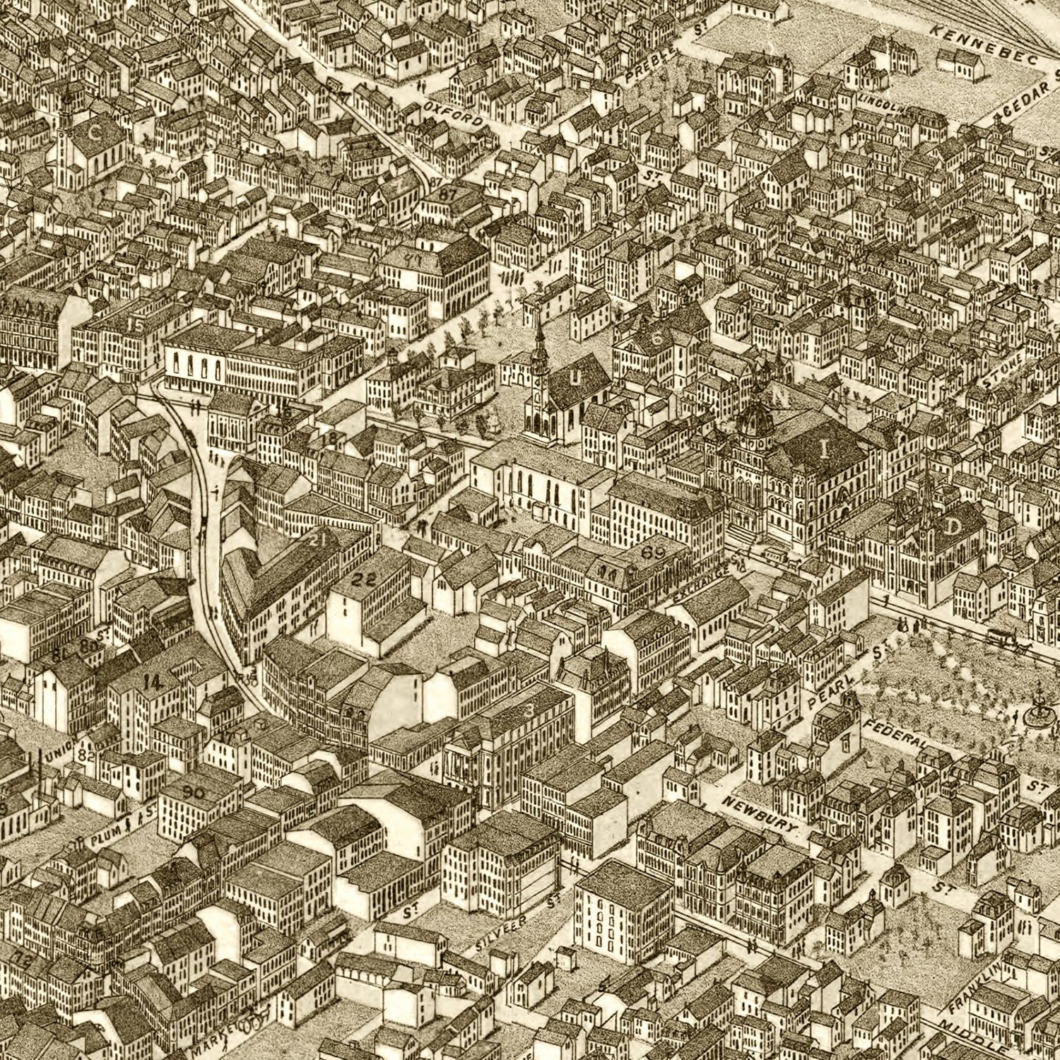 Vintage Map of Portland, Maine 1876