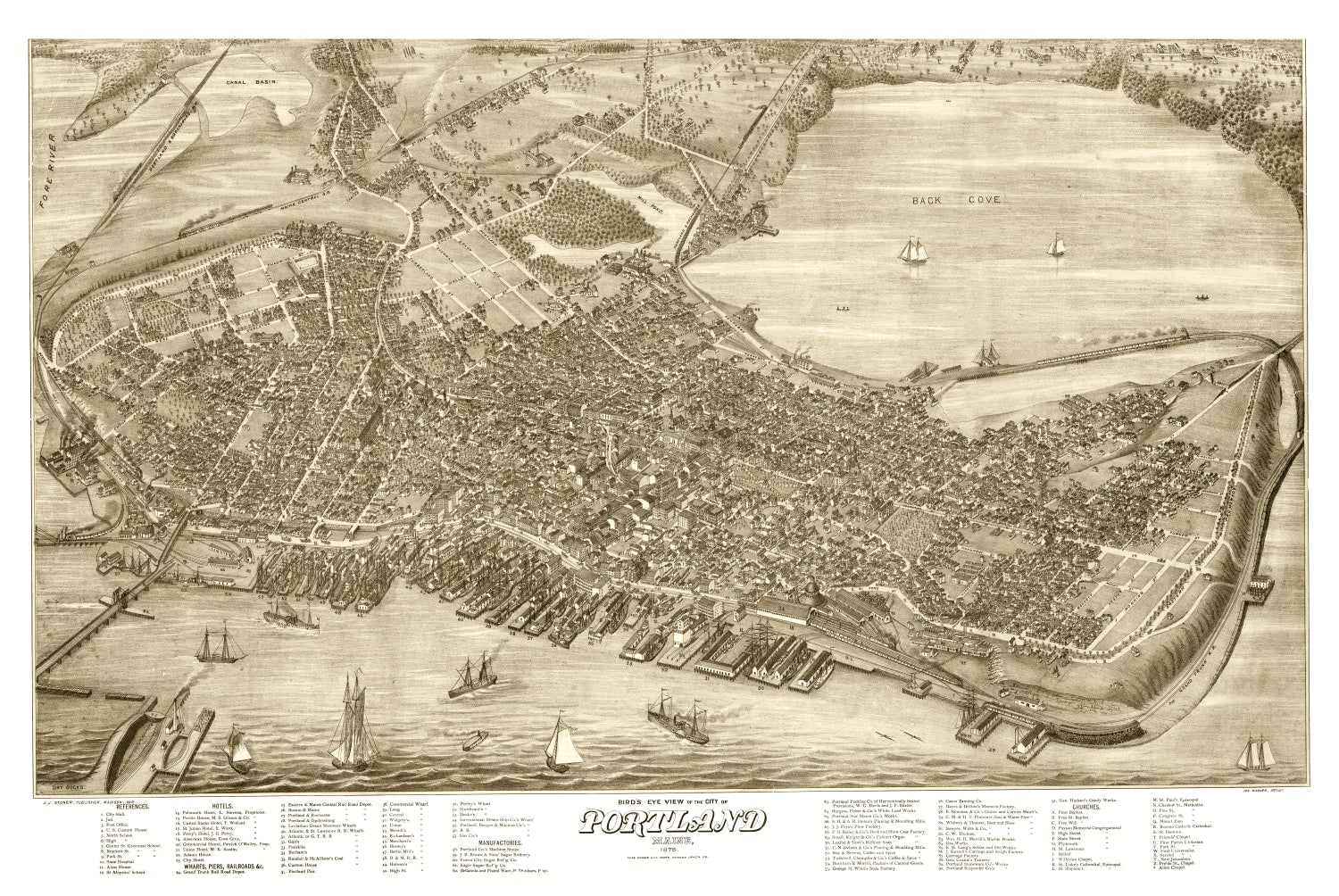 Vintage Map of Portland, Maine 1876