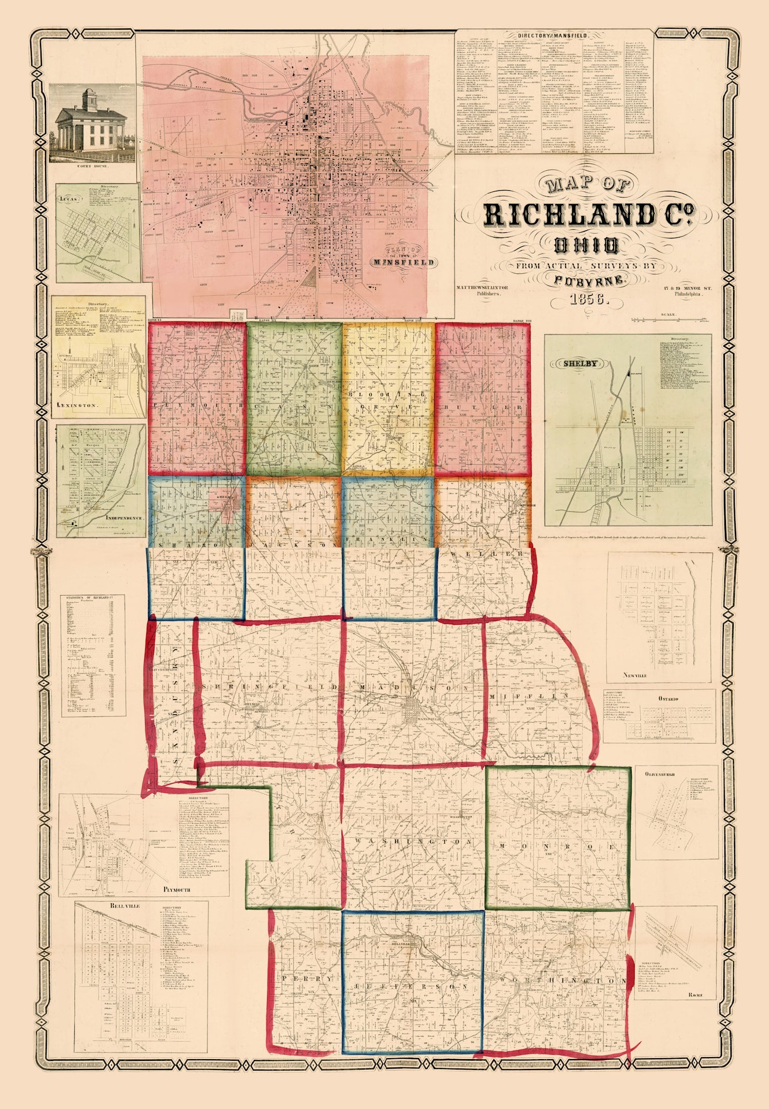 Vintage Map of Richland County, Ohio 1856