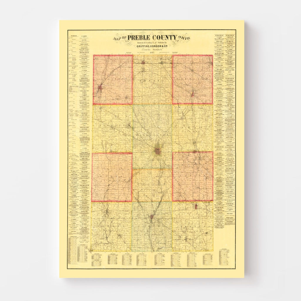 Vintage Map of Preble County, Ohio 1887
