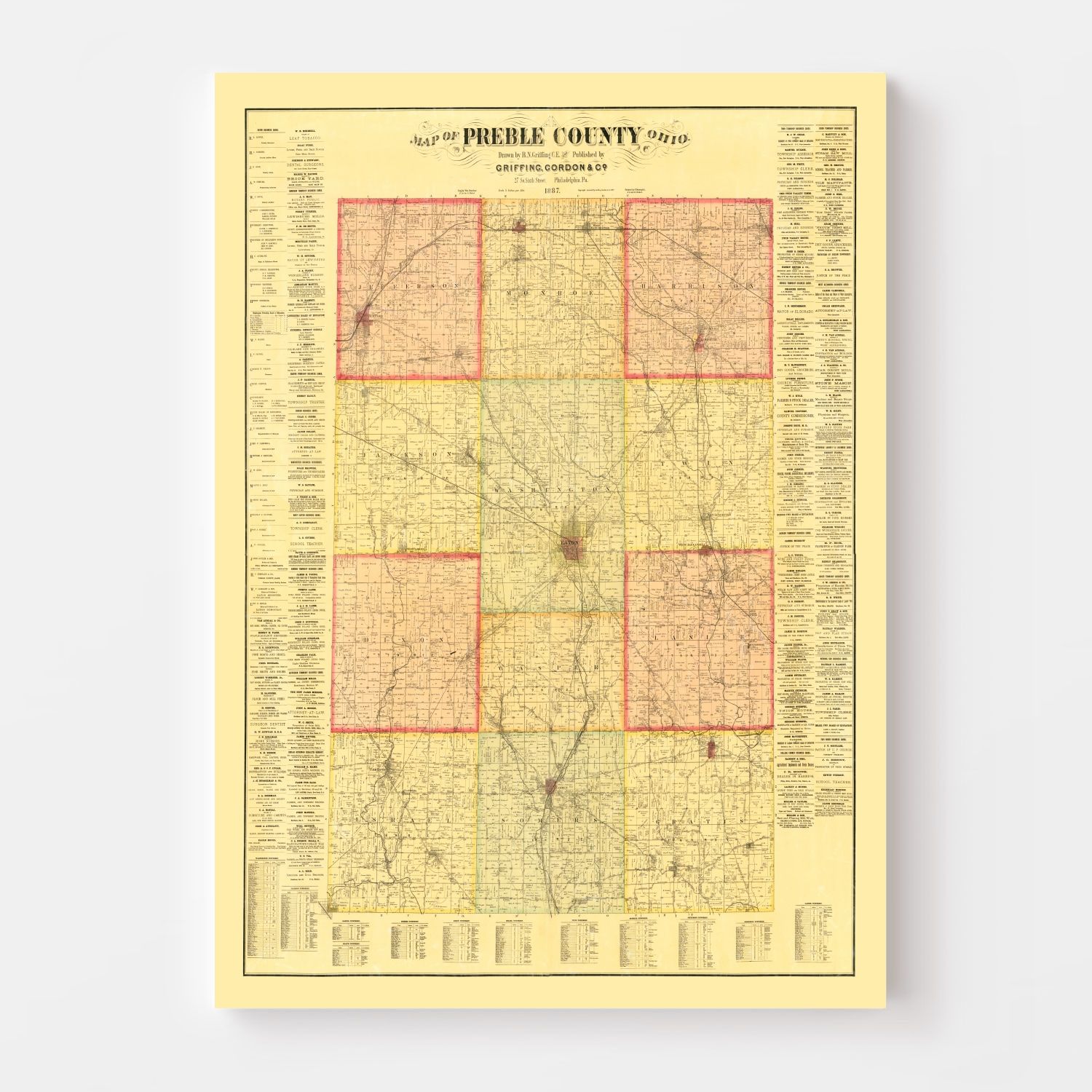 Vintage Map of Preble County, Ohio 1887