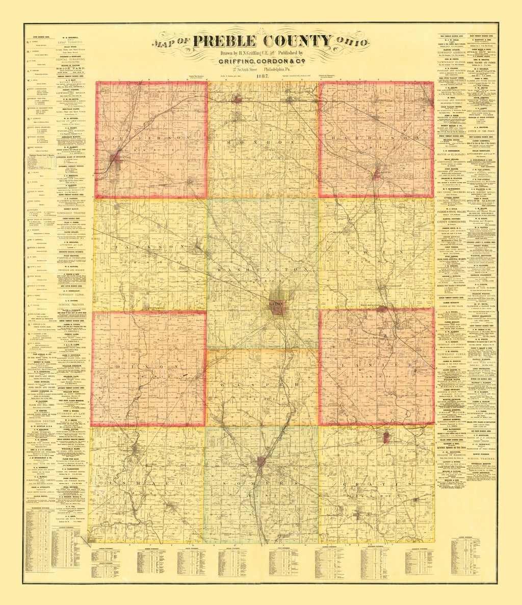 Vintage Map of Preble County, Ohio 1887