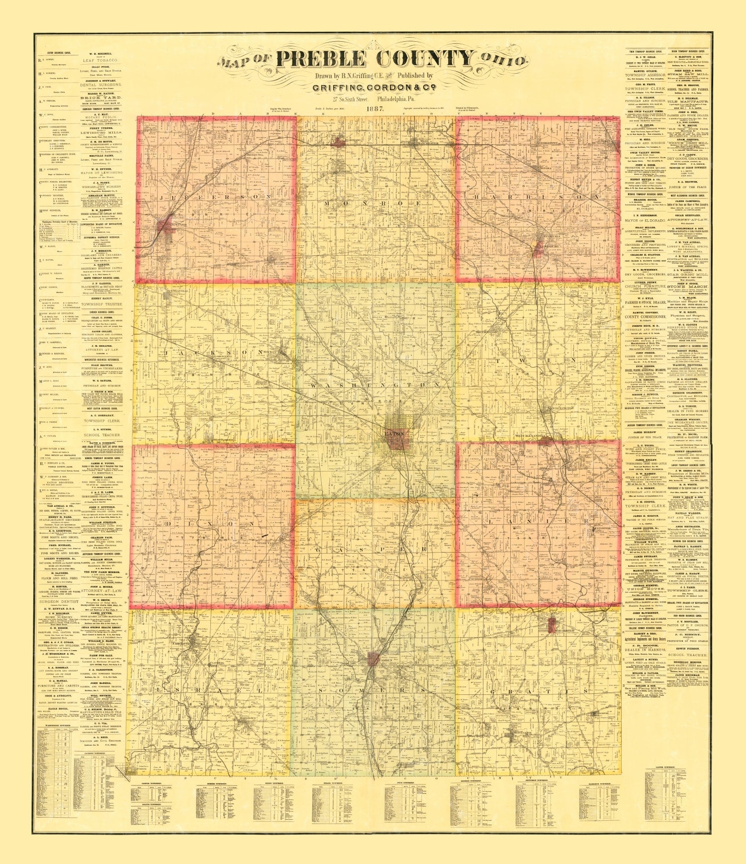 Vintage Map of Preble County, Ohio 1887