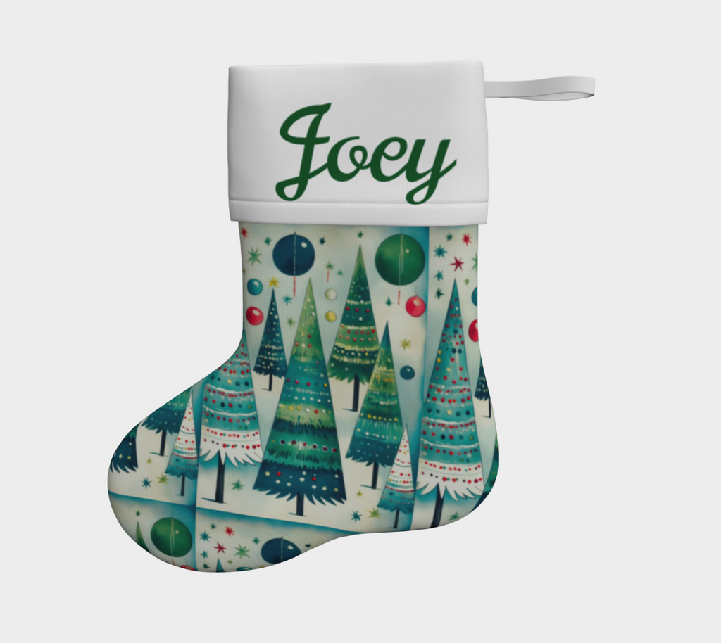 Vintage Christmas Trees on Green Stocking