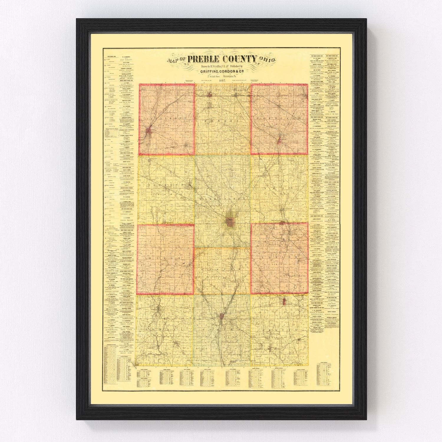 Vintage Map of Preble County, Ohio 1887