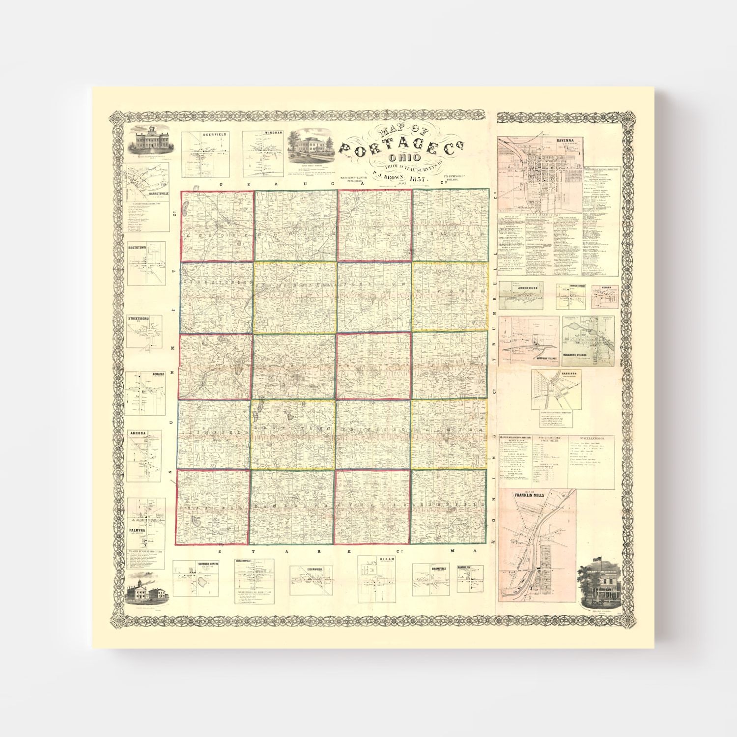 Vintage Map of Portage County, Ohio 1857