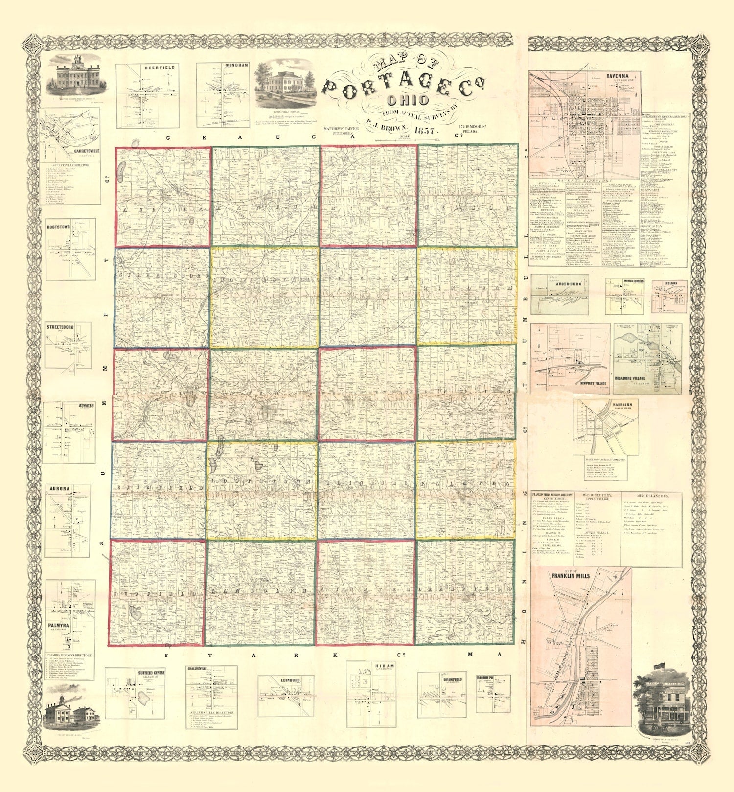 Vintage Map of Portage County, Ohio 1857