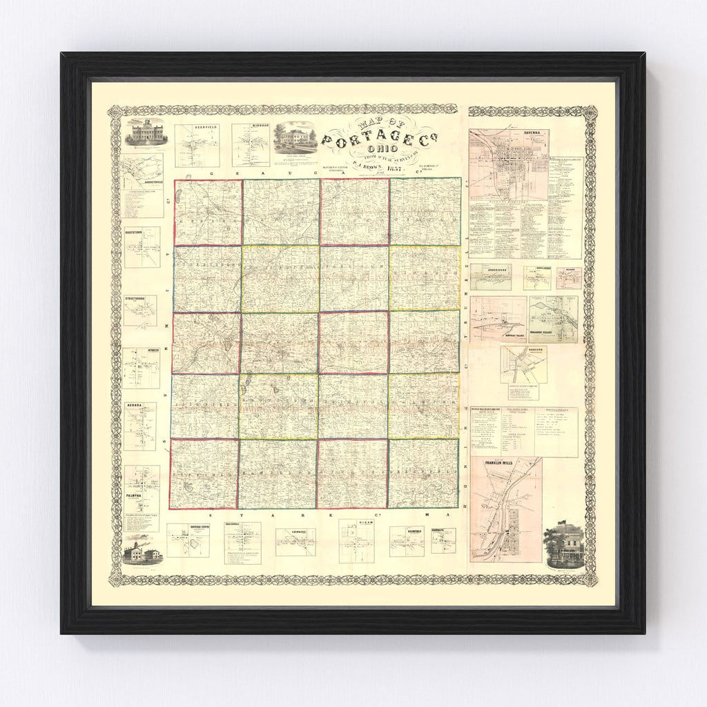 Vintage Map of Portage County, Ohio 1857