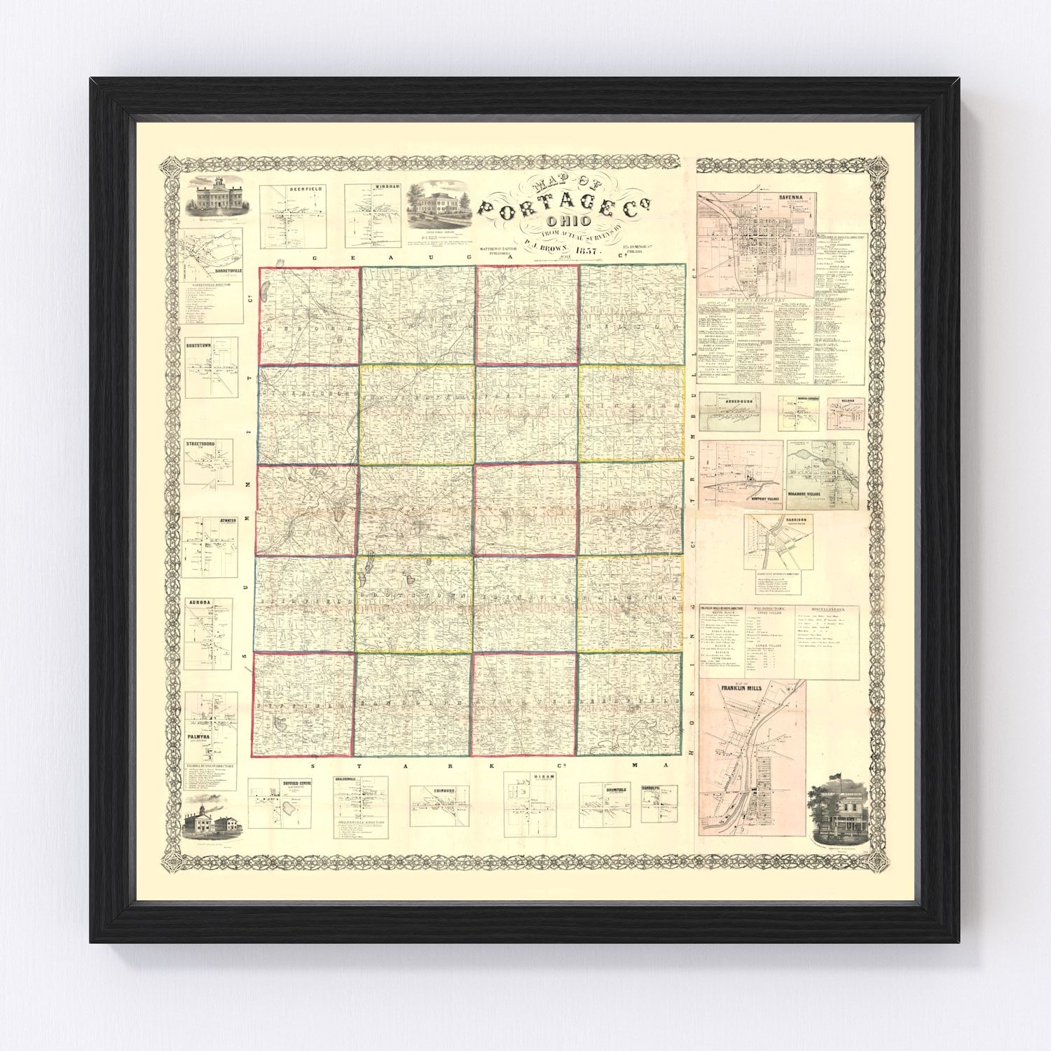 Vintage Map of Portage County, Ohio 1857