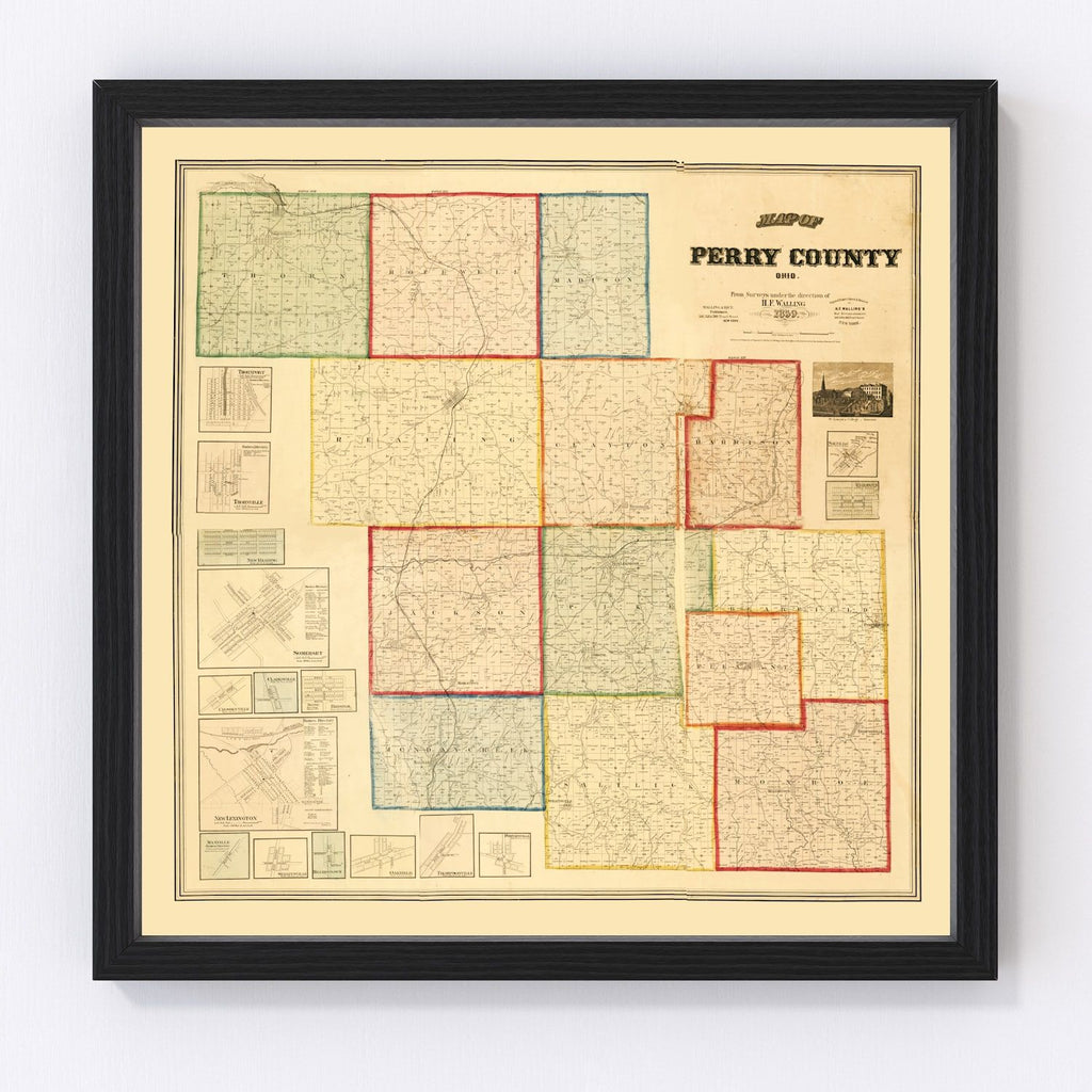 Vintage Map of Perry County, Ohio 1859