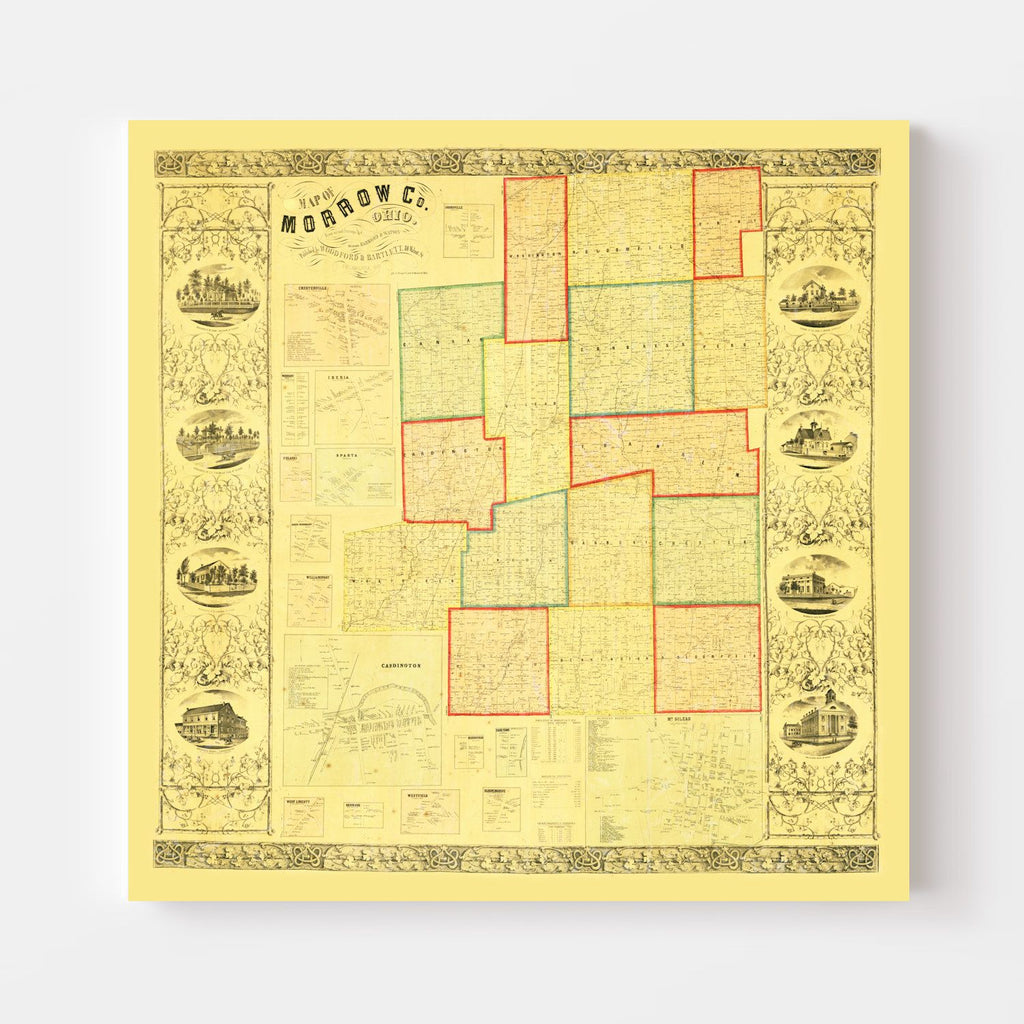 Vintage Map of Morrow County, Ohio 1857