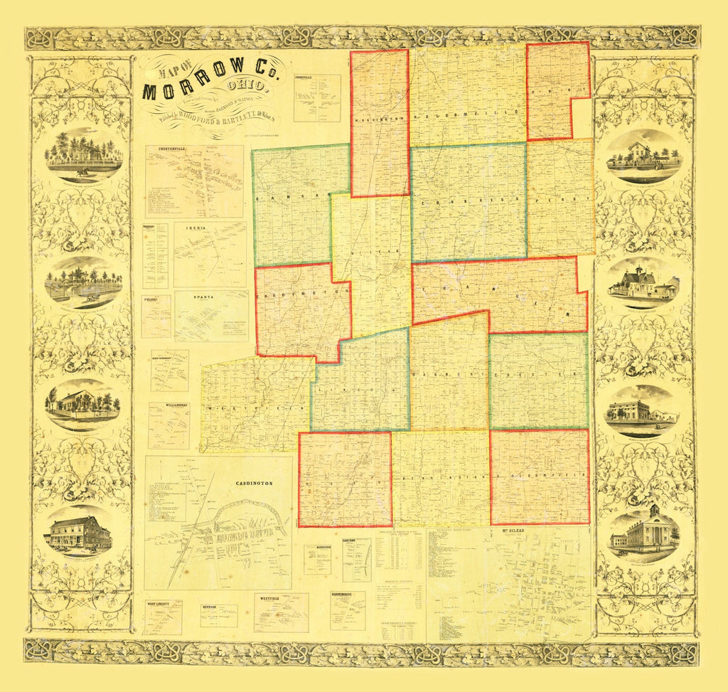 Vintage Map of Morrow County, Ohio 1857