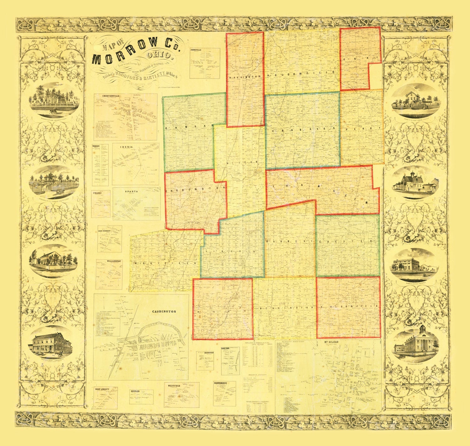 Vintage Map of Morrow County, Ohio 1857