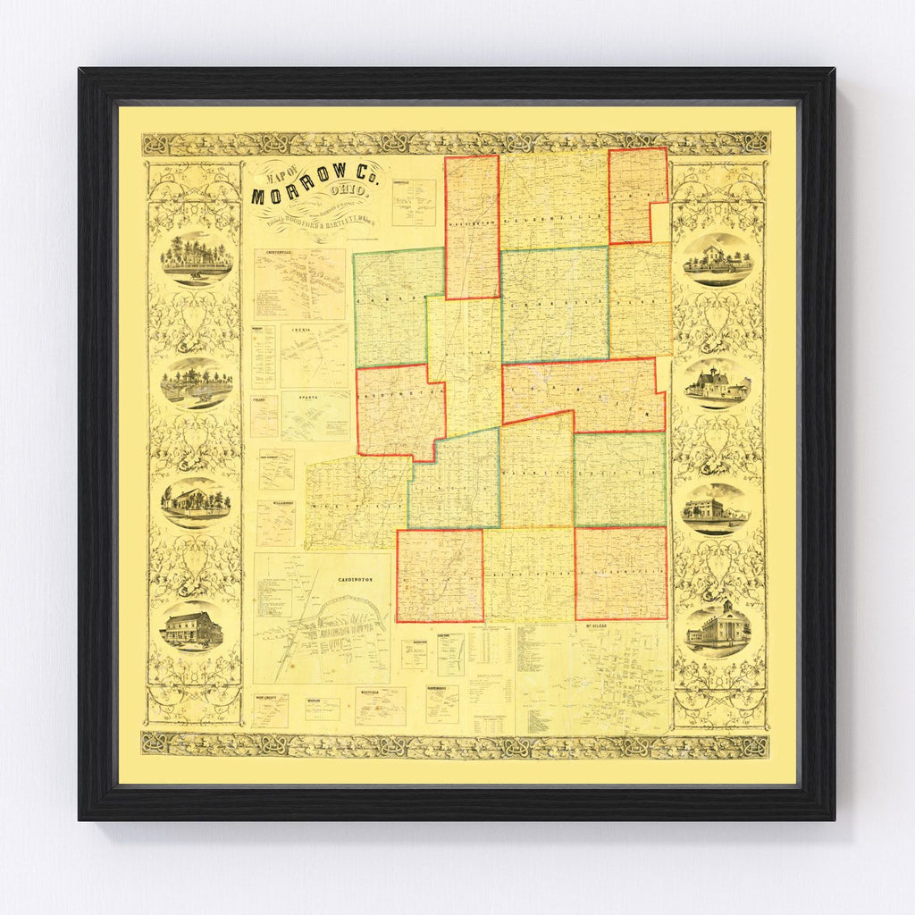 Vintage Map of Morrow County, Ohio 1857