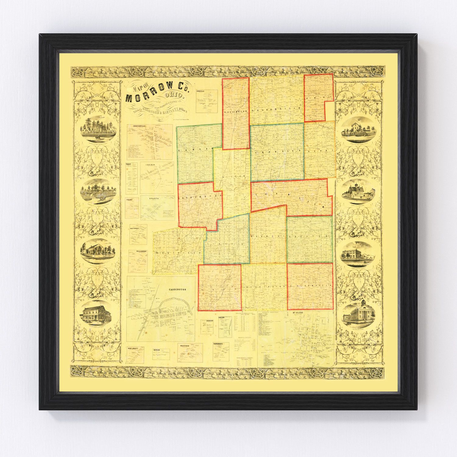 Vintage Map of Morrow County, Ohio 1857