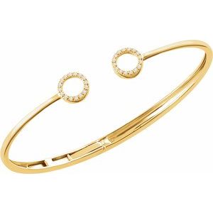 14K Yellow Gold 1/6 CTW Natural Diamond Circle Hinged Cuff 7" Bracelet