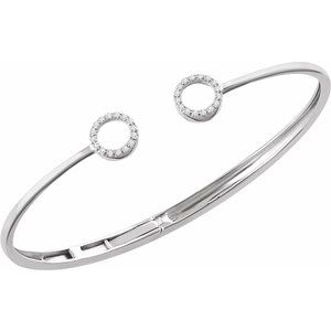 14K White Gold 1/6 CTW Natural Diamond Circle Hinged Cuff 7" Bracelet – image 4