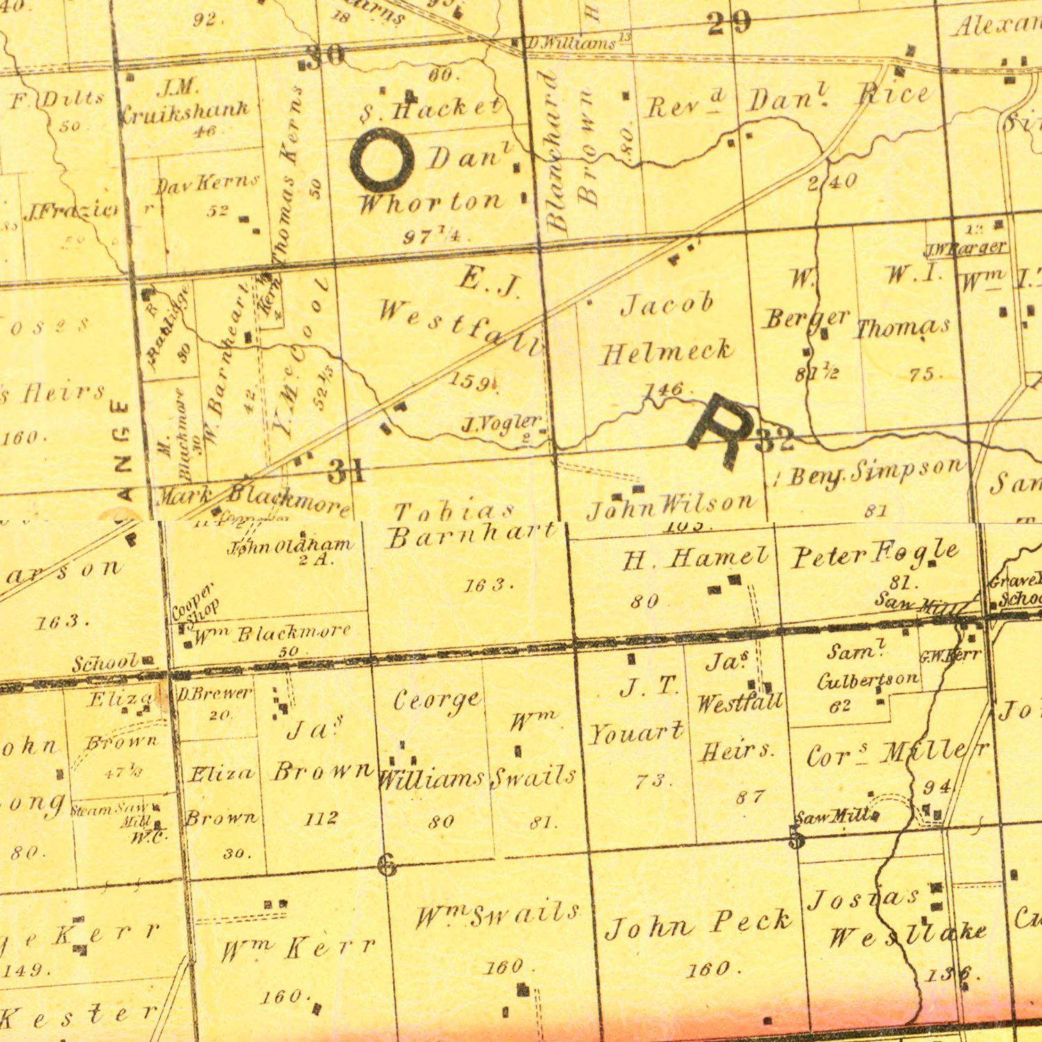 Vintage Map of Miami County, Ohio 1858