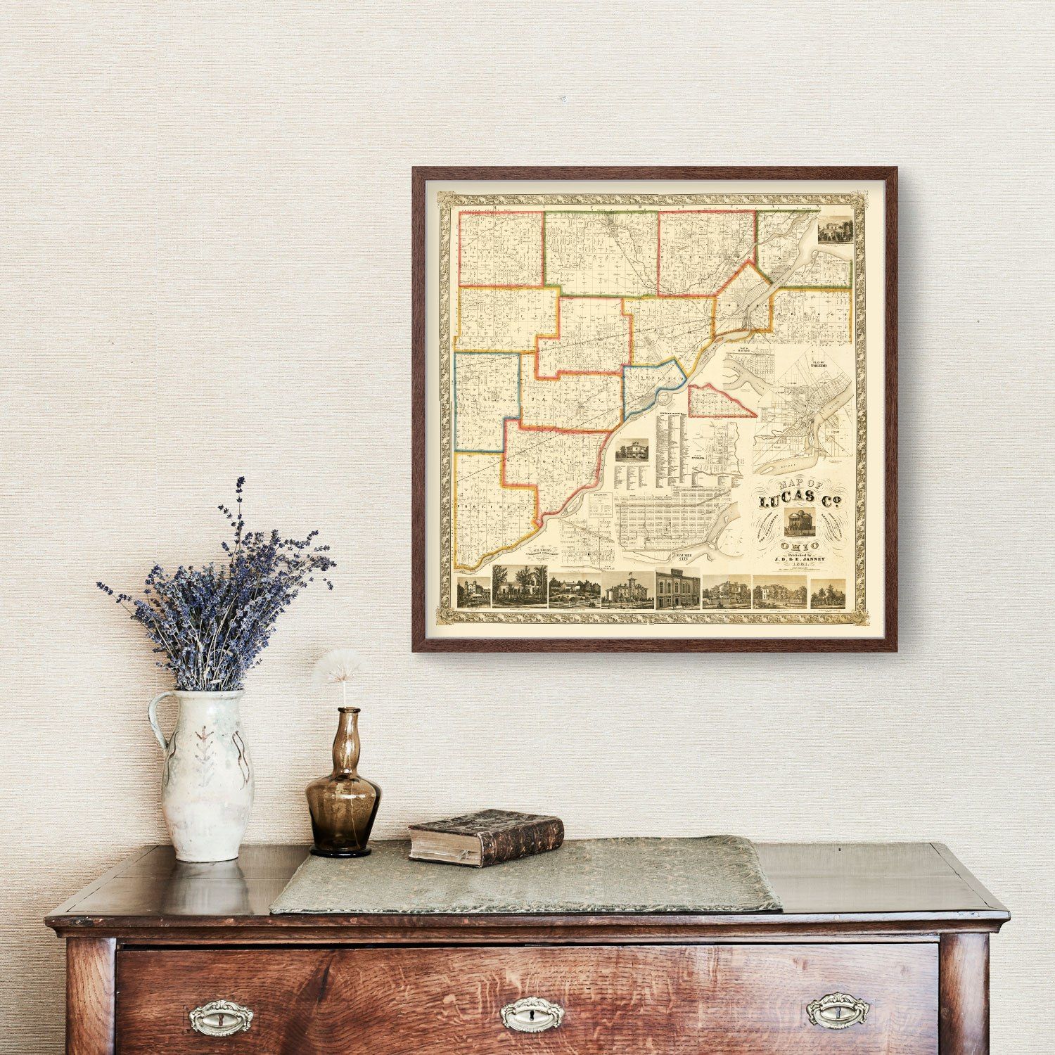 Vintage Map of Lucas County, Ohio 1861