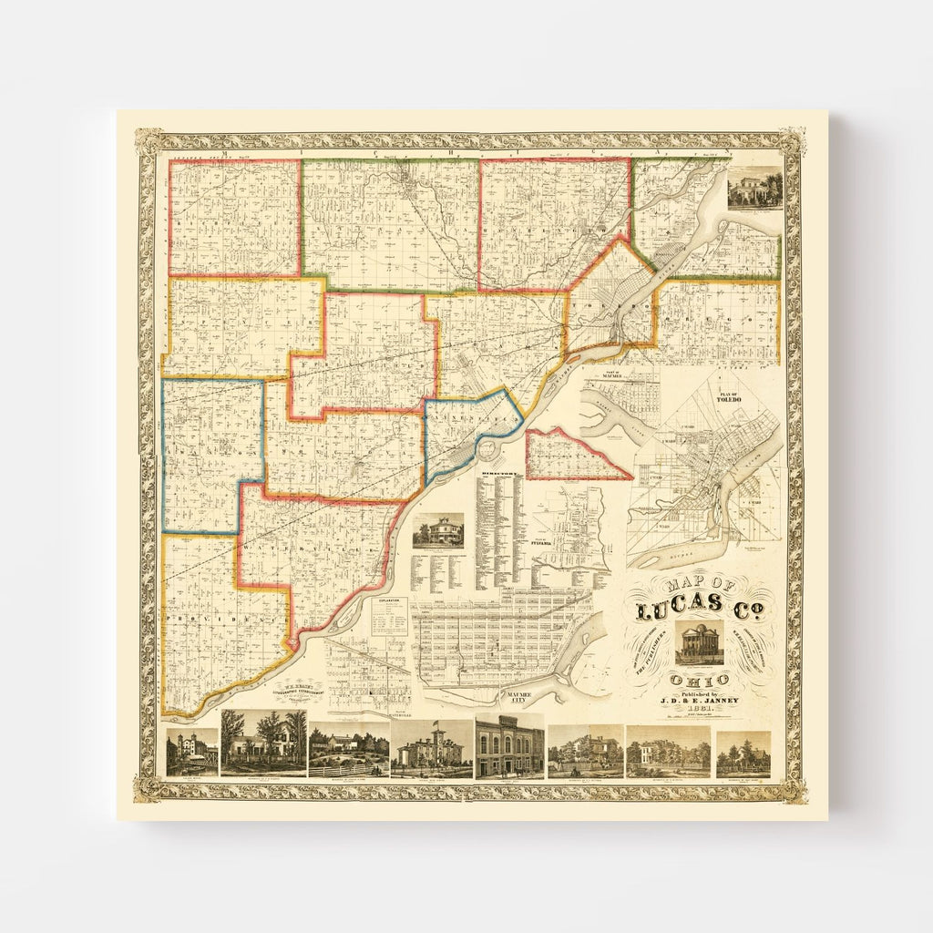 Vintage Map of Lucas County, Ohio 1861
