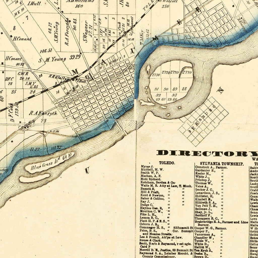 Vintage Map of Lucas County, Ohio 1861
