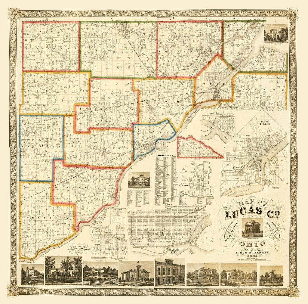 Vintage Map of Lucas County, Ohio 1861