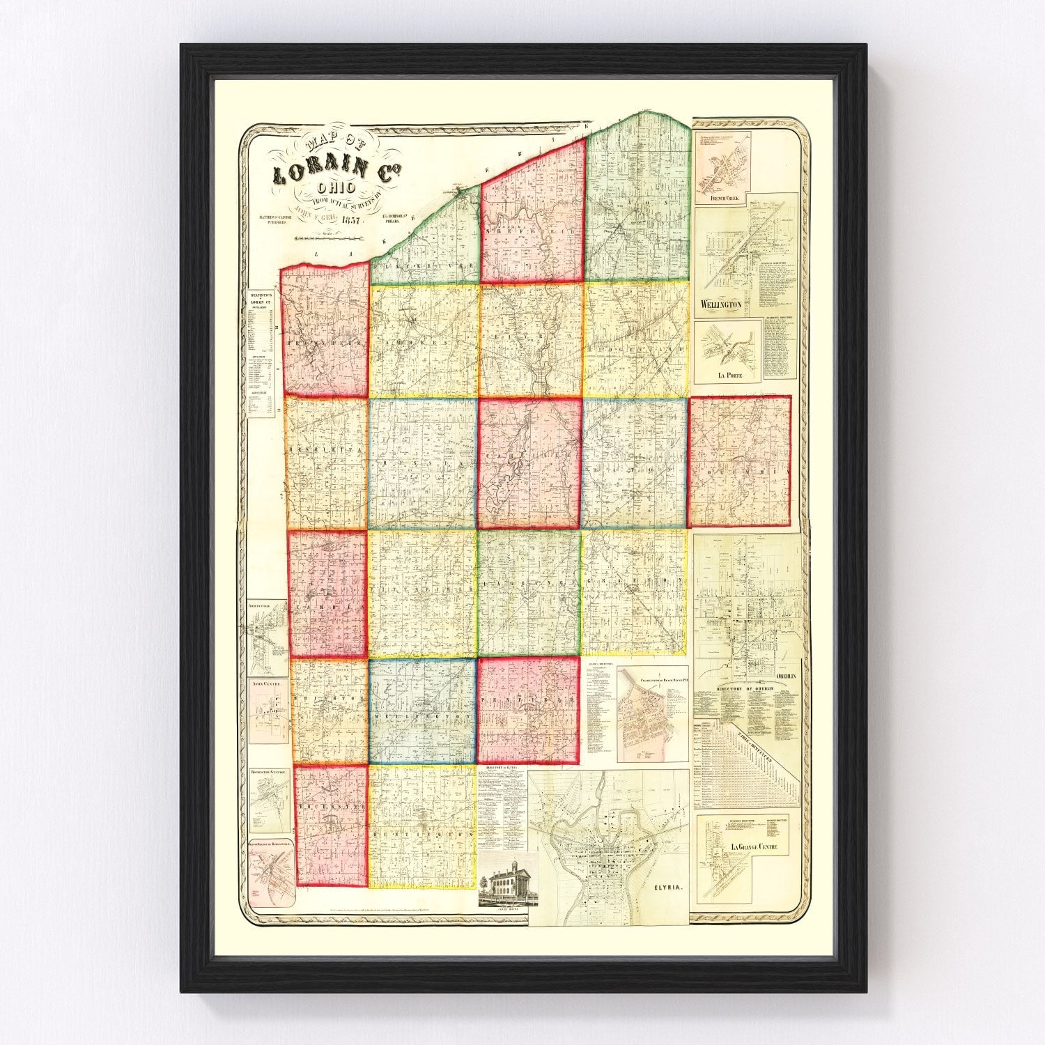 Vintage Map of Lorain County, Ohio 1857