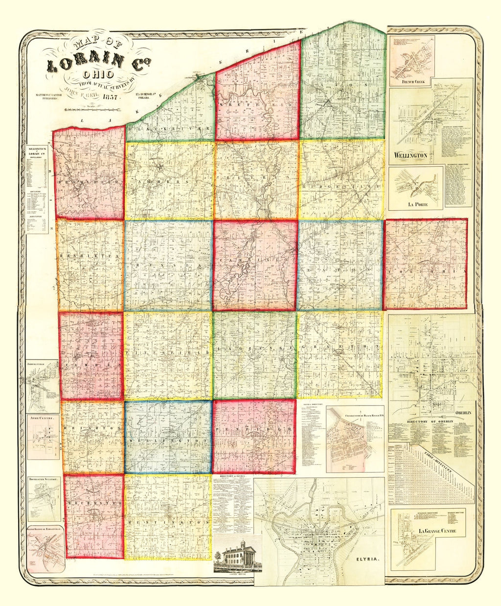 Vintage Map of Lorain County, Ohio 1857