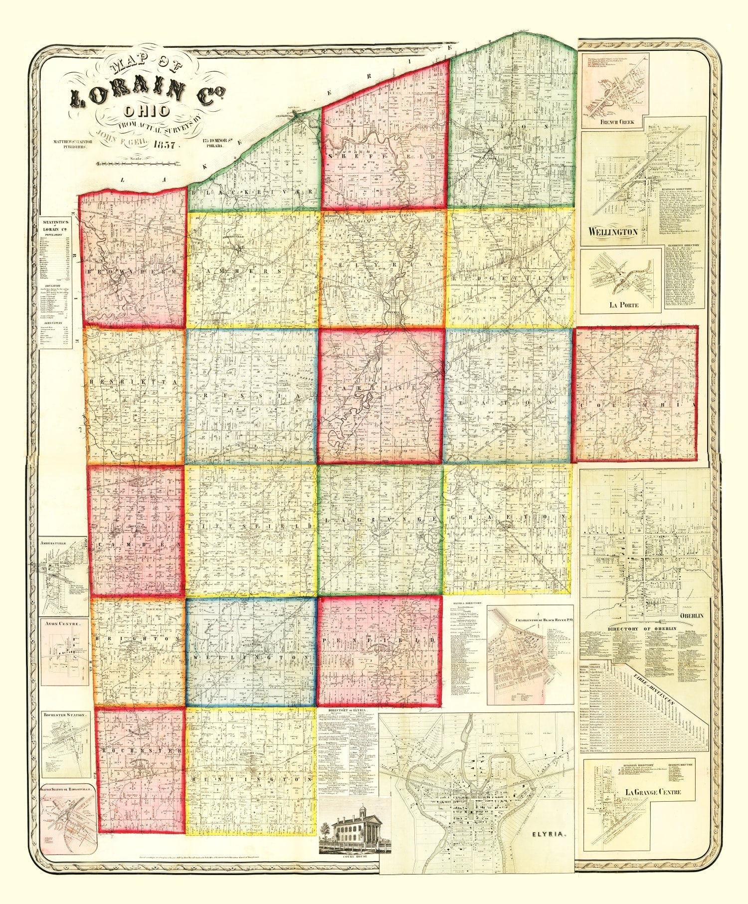 Vintage Map of Lorain County, Ohio 1857