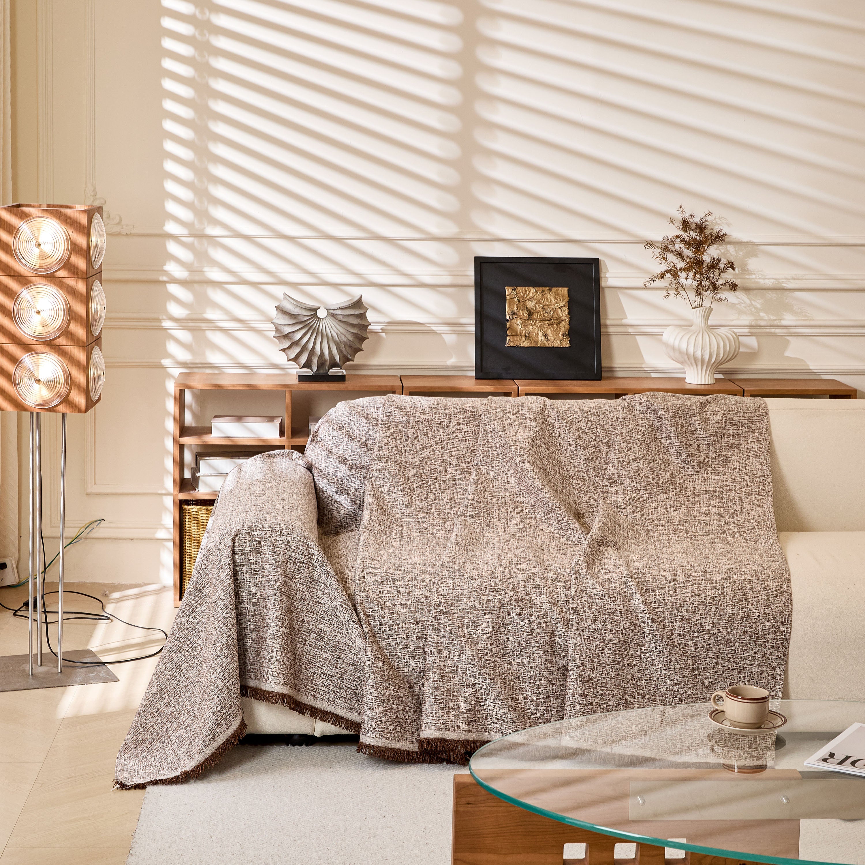 Natural Textured Linen Couch Cover, Breathable & Hypoallergenic Furniture Protector